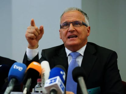 Josep Bou, durante su comparecencia en una sala del Parlamento Europeo.