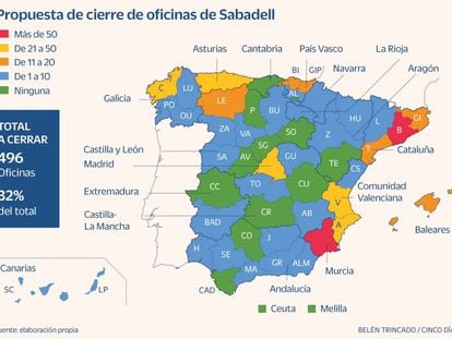 Dónde están las oficinas que Banco Sabadell cerrará en su reorganización