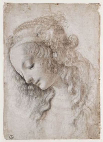 'Cabeza de mujer con mirada hacia abajo', de Leonardo da Vinci.