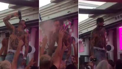 Capturas del vídeo de un DJ escupiendo alcohol al público durante una fiesta el pasado verano.