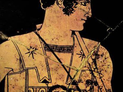 Detalle de un ánfora de la Antigüedad con una pintura de Aquiles. 