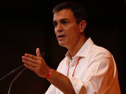 Pedro Sánchez durante el mitin de cierre de campaña del Congreso Nacional del PSOE.
