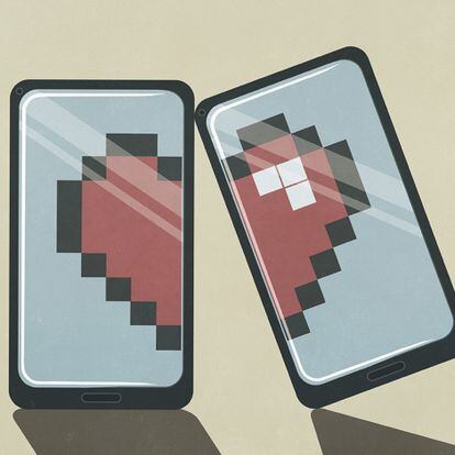 Una ilustración de dos móviles que forman un corazón.
