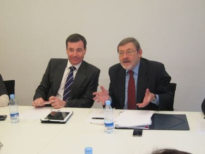Tomás Gómez y Jaime Lissavetzky durante la reunión de trabajo que han mantenido esta mañana.