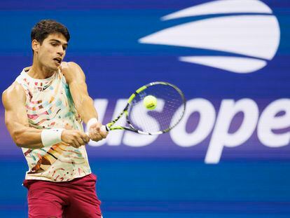 Alcaraz, durante el partido frente a Koepfer en la Arthur Ashe de Nueva York.