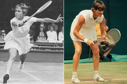 Diez años de margen sin apenas diferencias estilísticas entre estos ‘uniformes’ deportivos que llevaron Karen Hantze en 1960 (izq.) y Margaret Court en 1970 (dcha.) en Wimbledon.