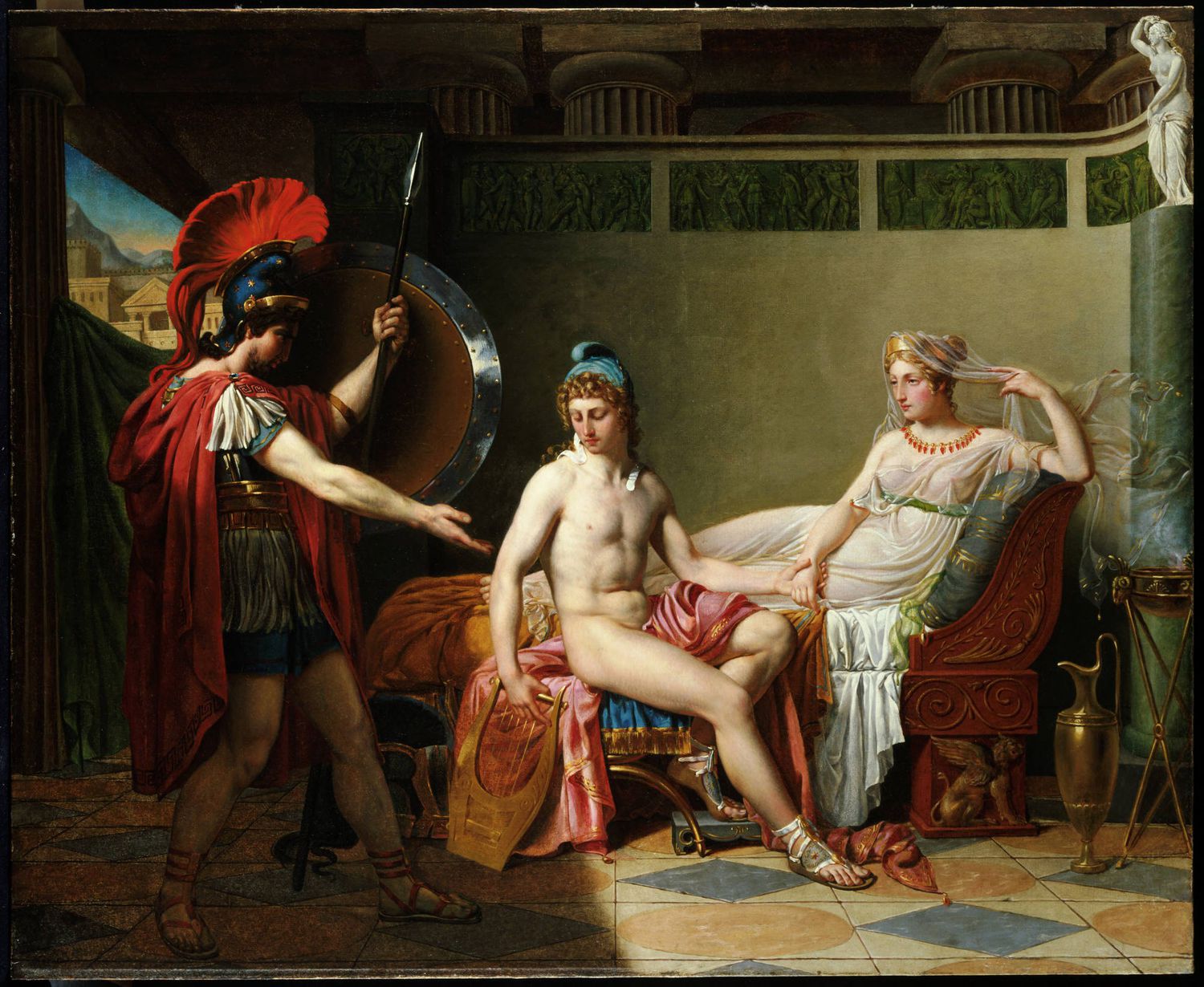 Héctor amonesta a Helena y Paris, en una obra de 1820 del artista belga Jan Ferdinand Heyndrickx.