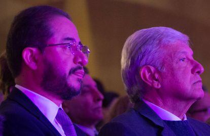 Hugo Eric Flores, dirigente del PES, y Andrés Manuel López Obrador.