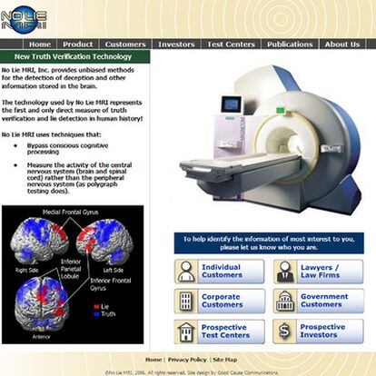 Página web de la empresa No Lie MRI.