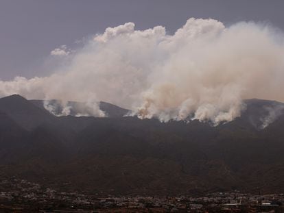 Imagen del incendio de Tenerife a su paso por el municipio de Güimar, este lunes, 21 de agosto.