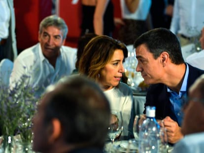 El secretario general del PSOE y presidente del Gobierno en funciones, Pedro Sánchez, y la secretaria general del PSOE-A, Susana Díaz, durante la comida-mitin en Jaén (España),  a 8 de octubre del 2019
 
 
 El Presidente del Gobierno en funciones, Pedro Sanchez, interviene en una comida-mitin en Jaén
 Francis J. Cano / Europa Press
 08/10/2019 