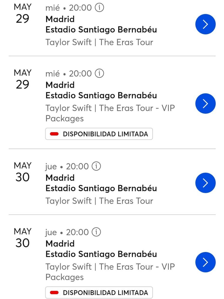 Ticketmaster muestra las entradas disponibles del concierto de Taylor en Madrid a horas de que empiece.