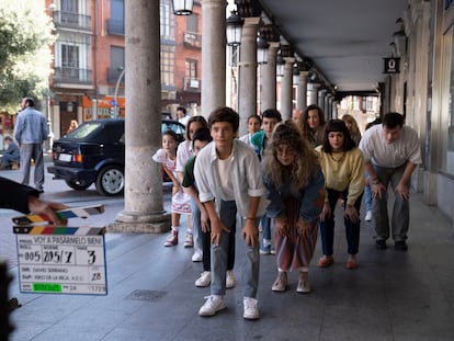 Rodaje en la plaza Fuente Dorada de Valladolid de una de las escenas del musical 'Voy a pasármelo bien'.