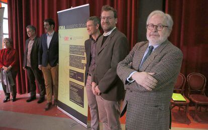 Luis Suñén, director de la revista 'Scherzo' y Pablo Berastegui, director de San Sebastian 2016, junto a otras autoridades, en la presentación de la entrega de los premios ICMA.