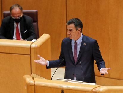 El presidente del Gobierno, Pedro Sánchez, en una intervención durante un Pleno del Senado, el pasado septiembre.