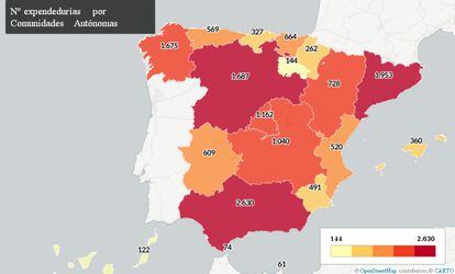 Mapa de las expendedurías de España