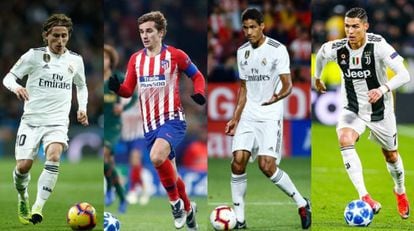 Aspirantes al Balón de Oro 2018: Luka Modric, Antoine Griezmann, Raphael Varane y Cristiano Ronaldo.
