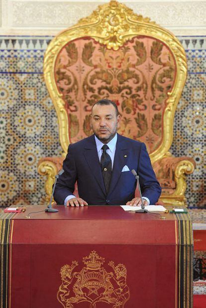 Mohamed VI, ayer durante su alocución a los marroquíes.