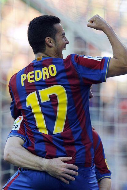 Pedro festeja su gol contra el Valladolid.