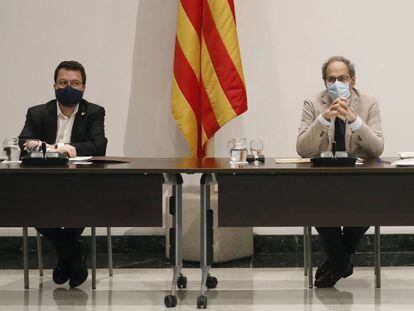 Quim Torra i Pere Aragonès a la reunió setmanal del Govern.