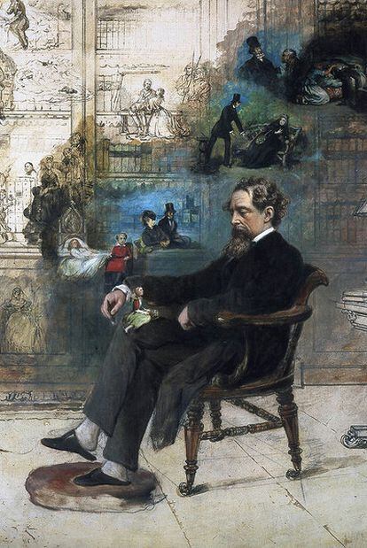 <i>El sueño de Dickens, </i> obra inacabada de Robert Williams Buss (1804-1875).