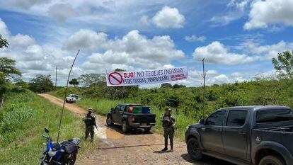 Protesta de ganaderos en contra de las invasiones de tierras en el municipio de Plato, departamento de Magdalena (Colombia).