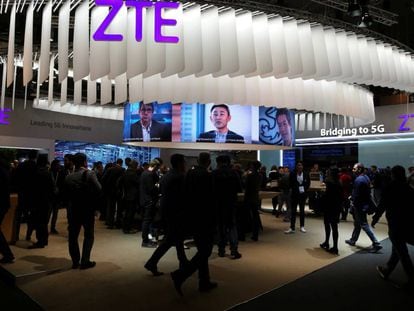 Expositor de ZTE en el Mobile World Congress, en Barcelona, el pasado febrero.