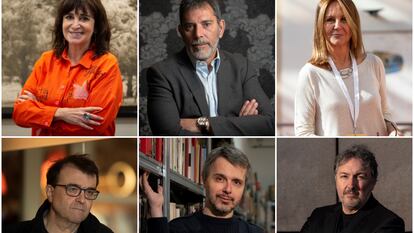 En la fila de arriba, de izquierda a derecha: Rosa Montero, Víctor del Árbol y María Dueñas. En la fila de abajo, de izquierda a derecha: Javier Cercas, Juan Gómez-Jurado y Carlos Zanón. Todos ellos son participantes del Quai du polar de Lyon.