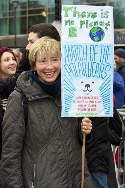 Emma Thompson, durante la marcha por el cambio climático en Londres (Reino Unido), en 2015.