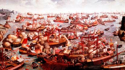 Cuadro de la batalla de Lepanto en el Museo Nacional Marítimo de Londres.