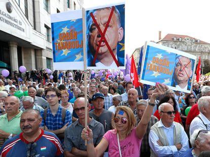 Manifestación en septiembre de 2018 contra Viktor Orban en Budapest. 