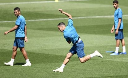 Lucas Vázquez, en el entrenamiento del Real Madrid.