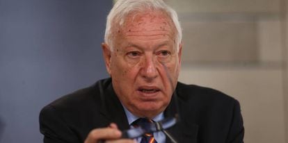 Jose Manuel Garcia-Margallo, ministro de Exteriores, durante una conferencia de prensa el pasado viernes. 