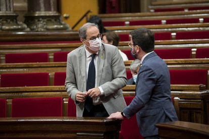 Quim Torra i Pere Aragonè al ple del Parlament de Catalunya.