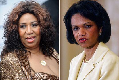 Aretha Franklin, a la izquierda y, a la derecha, Condoleezza Rice