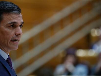 Pedro Sánchez, durante su intervención este martes en el pleno del Senado.