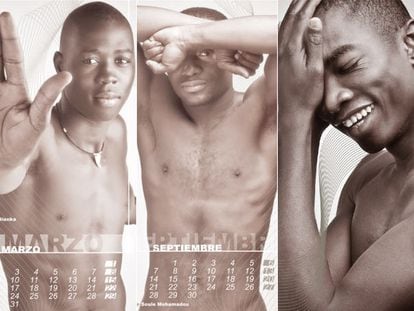 Tres de los inmigrantes subsaharianos que aparecen fotografiados en el calendario solidario.