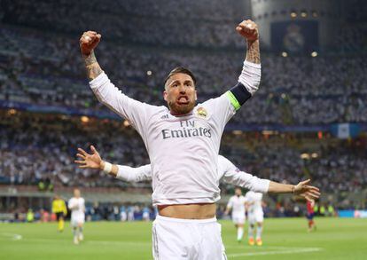 Sergio Ramos celebra su gol.