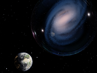 Recreación artística de la galaxia ceers-2112, realizada por el astrofísico Luca Costantin.