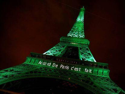 Celebraci&oacute;n el viernes pasado en la torre Eiffel de la entrada en vigor del Acuerdo de Par&iacute;s. 