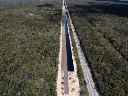 Un tramo de la obra del Tren Maya en el Estado de Yucatán, el pasado marzo.