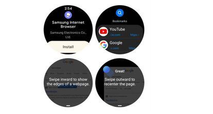 Interfaz de Samsung Internet para el Galaxy Watch 4
