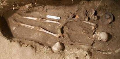 Esqueleto de la mujer de Tlailotacan, de 1.600 años, hallado en las excavaciones de Teotihuacán