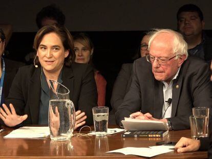 Ada Colau y Bernie Sanders durante la reunión en Vermont.