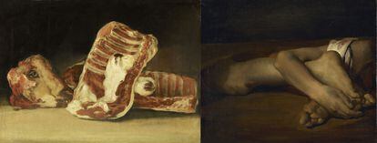 'Bodegón con costillas y cabeza de cordero' (1808-12), de Goya, y 'Estudio de brazos y piernas cortados' (1818-19), de Géricault.