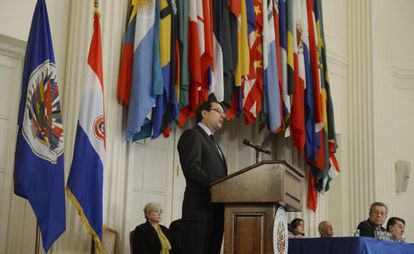 El presidente de Paraguay, Federico Franco, durante su intervención ante la OEA.