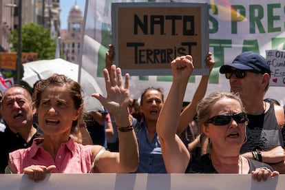Ambiente durante la protesta de este sábado en Madrid.