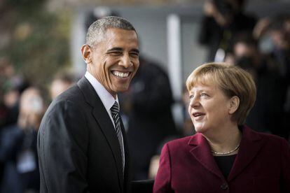 Angela Merkel recibe a Barack Obama el 18 de noviembre en Berlín.