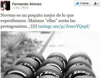 Imagen del Twitter de Alonso