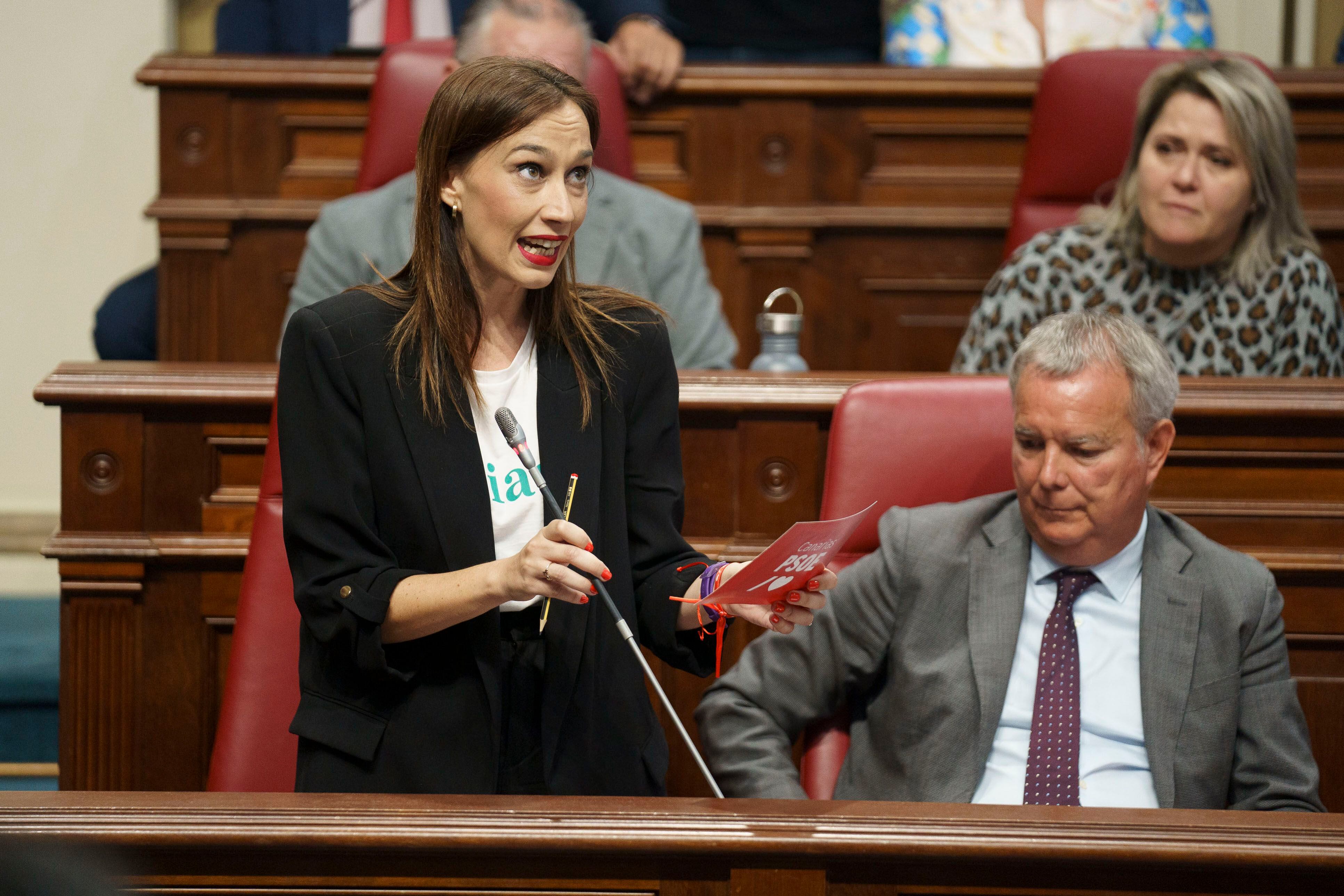 SANTA CRUZ DE TENERIFE, 21/05/2024.- La diputada del grupo parlamentario socialista Nira Fierro durante el pleno del Parlamento de Canarias celebrado este martes en Santa Cruz de Tenerife. EFE/Ramón de la Rocha
